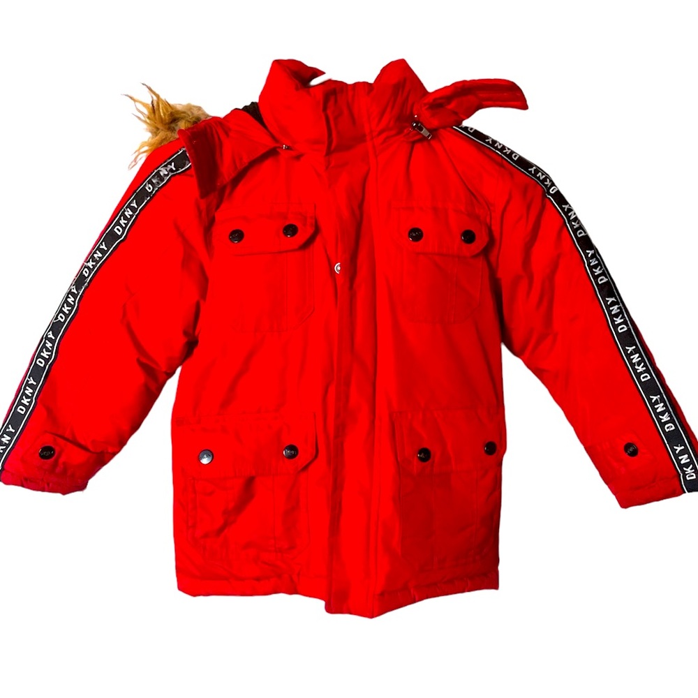 DKNY Little Kids Faux Fur Red Winter Jacket Sz 5/6